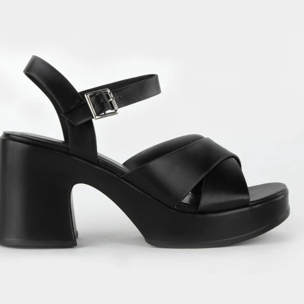 Soda Black Strappy Platform Heels - Picture 2 of 6